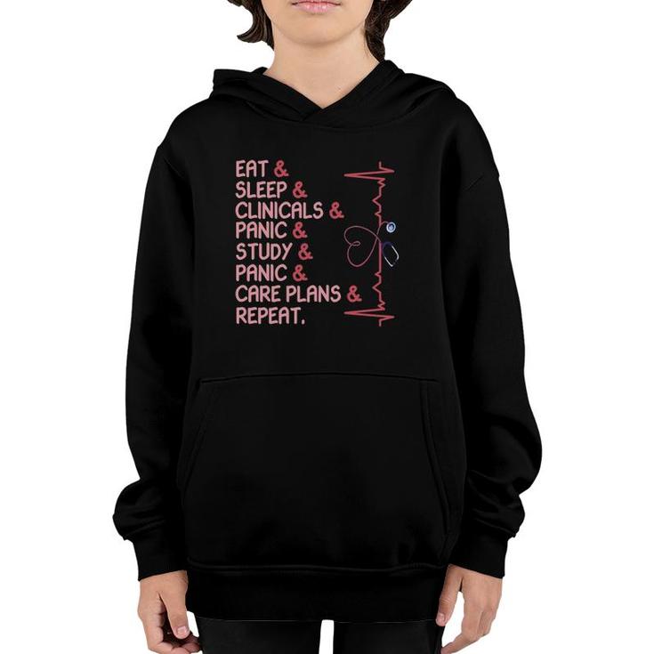 Womens Nurse Eat Sleep Clinicals Panic Study Care Plans Repeat Youth Hoodie