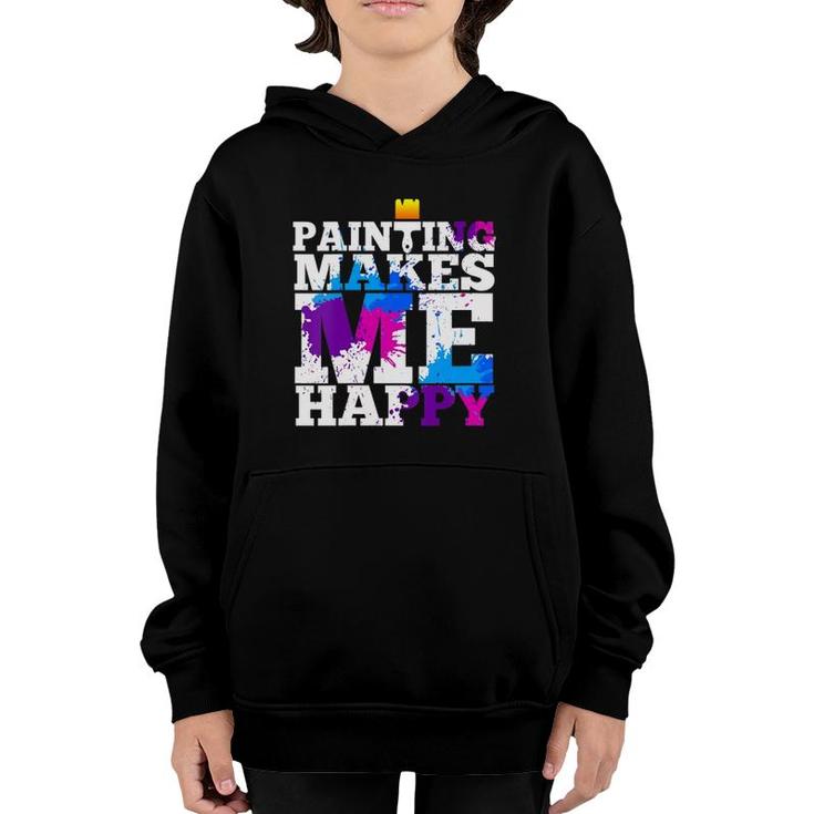 Womens Painters Gift Painting Makes Happy Artist Paint Splatter V-Neck Youth Hoodie