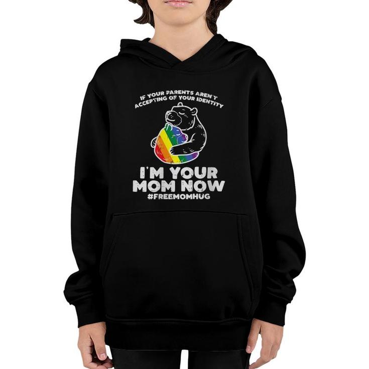 Womens Parents Accepting I'm Your Mom Now Bear Hug Lgbtq Gay Pride V Neck Youth Hoodie