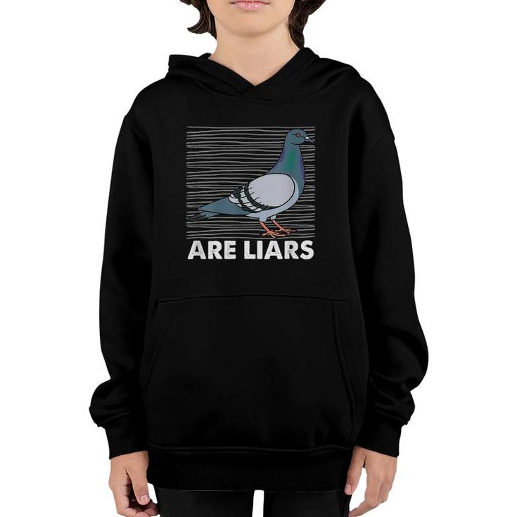 Womens Pigeons Are Liars Aren't Reals Spies Birds Pun Gift  Youth Hoodie