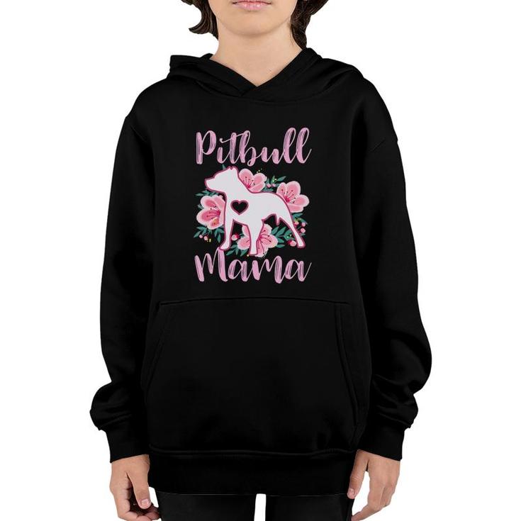 Womens Pitbull Mama Pink Flowers Pittie Mom Cute Mommy Gift V-Neck Youth Hoodie