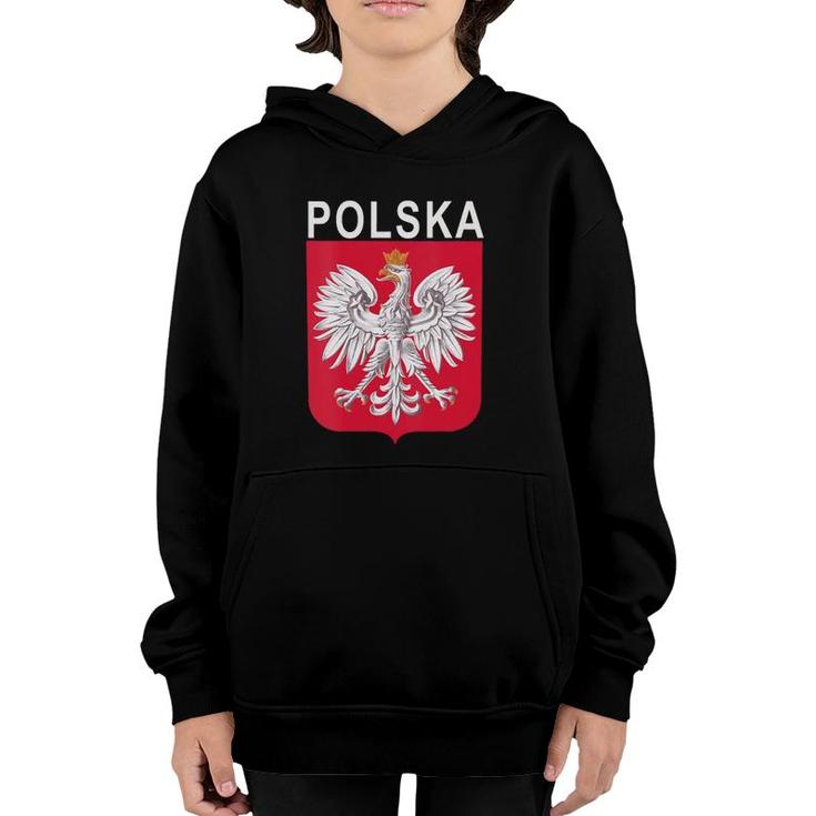 Womens Polska Eagle Emblem Polish Language V-Neck Youth Hoodie