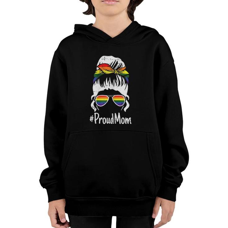 Womens Proud Mom Gay Pride Rainbow Flag Lgbt-Q Ally Mama Mother Youth Hoodie