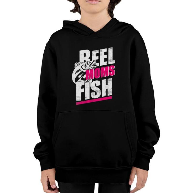 Womens Reel Moms Fish Funny Fishing V Neck Youth Hoodie