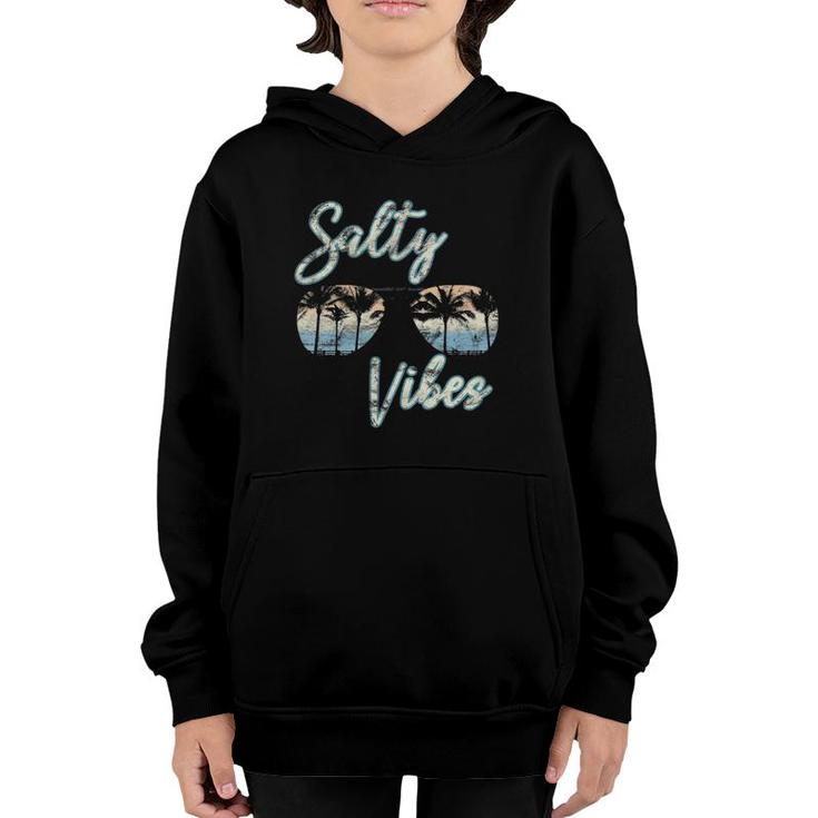 Womens Salty Vibes Cute Beach  Summer Vacation V Neck Youth Hoodie