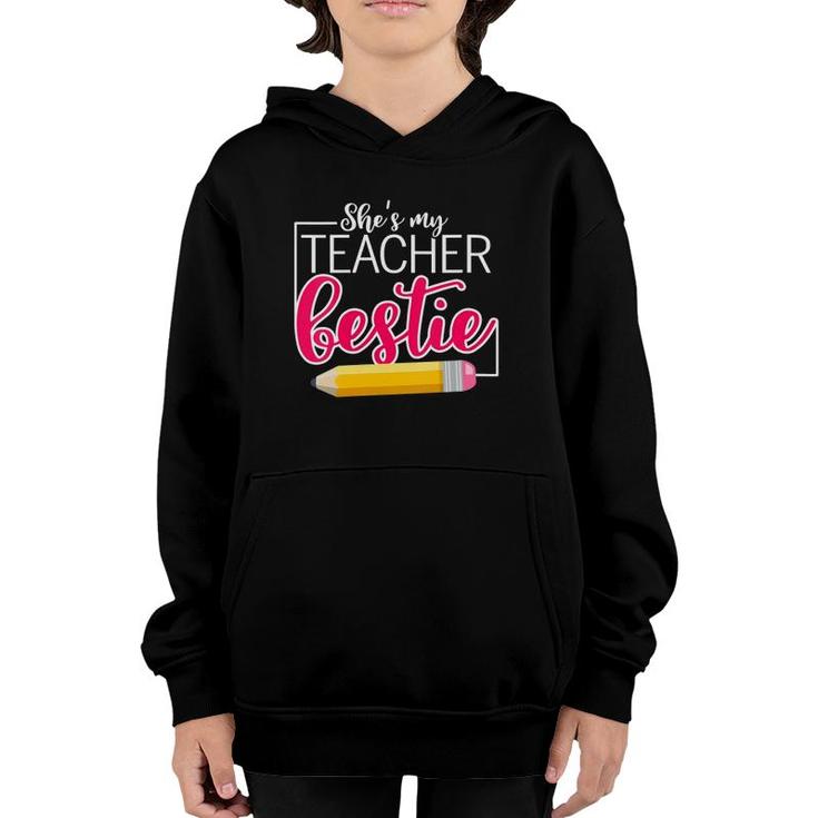 Womens She Is My Teacher Bestie Couple Matching Outfit Apparel V-Neck Youth Hoodie
