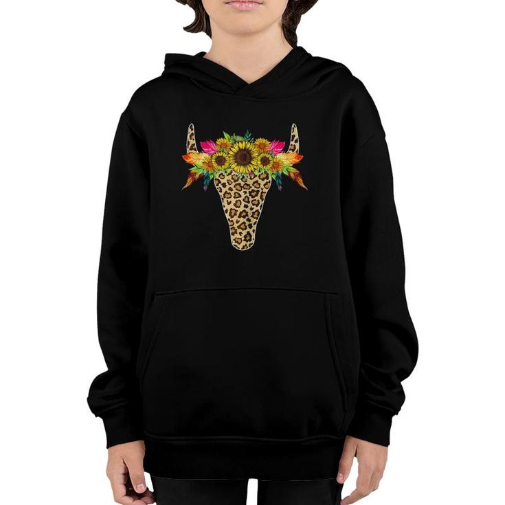 Womens Sunflower Leopard Cow Bull Skull Costume Mother's Day Youth Hoodie