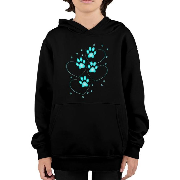 Womens Turquoise Hearts With Paws Of A Dog Or Cat V-Neck Youth Hoodie
