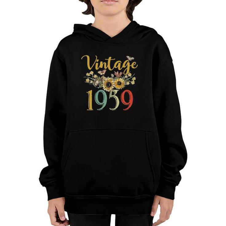Womens Vintage 1959 Sunflower 62Nd Birthday Awesome Since 1959 Youth Hoodie