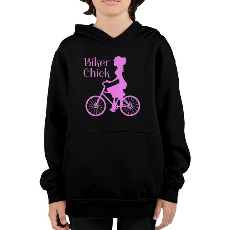 Womens Vintage Bike Biker Chick On Bicycle Quote Pink Print Youth Hoodie