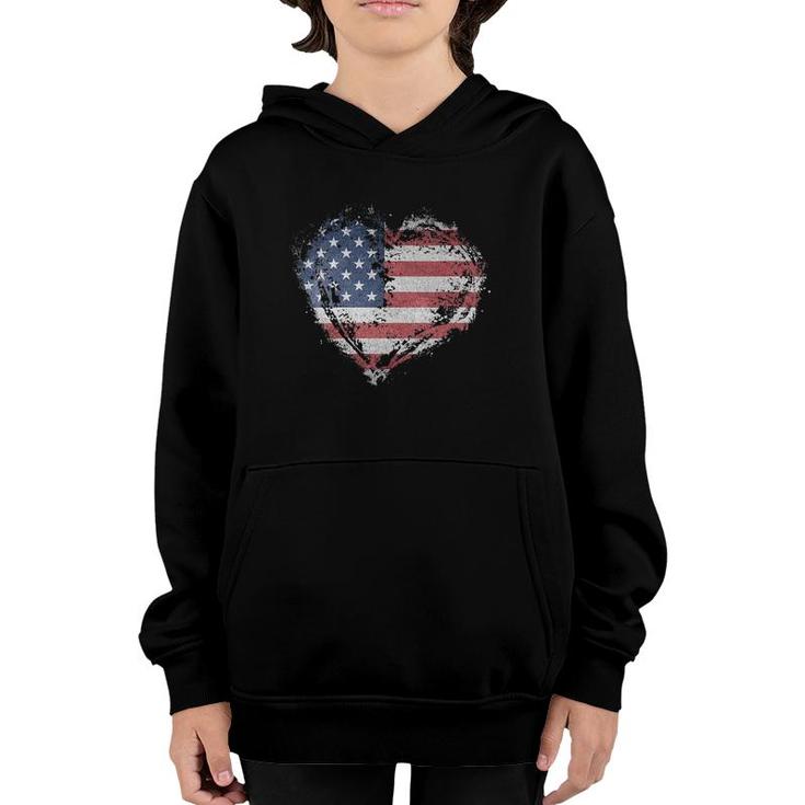 Womens Vintage Heart American Flag Usa Patriotic 4Th Of July V-Neck Youth Hoodie