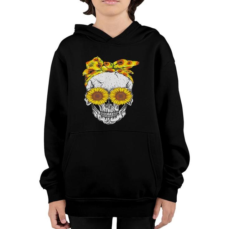 Womens Vintage Sunflower Skull Decor Graphic Face Eyes Youth Hoodie