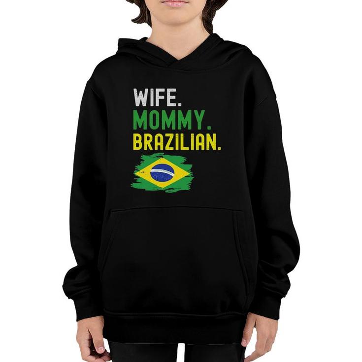 Womens Wife Mommy Brazilian Brazil Flag Mom Mother's Day Youth Hoodie