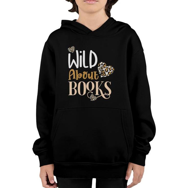 Womens Wild About Books Leopard I Love Reading Book Lover Gift V-Neck Youth Hoodie