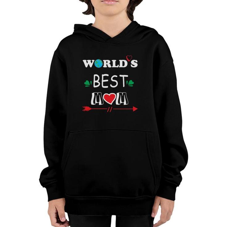 World's Best Mom For Mom Mother's Day Globe Cute Hearts Arrow Ver6 Youth Hoodie