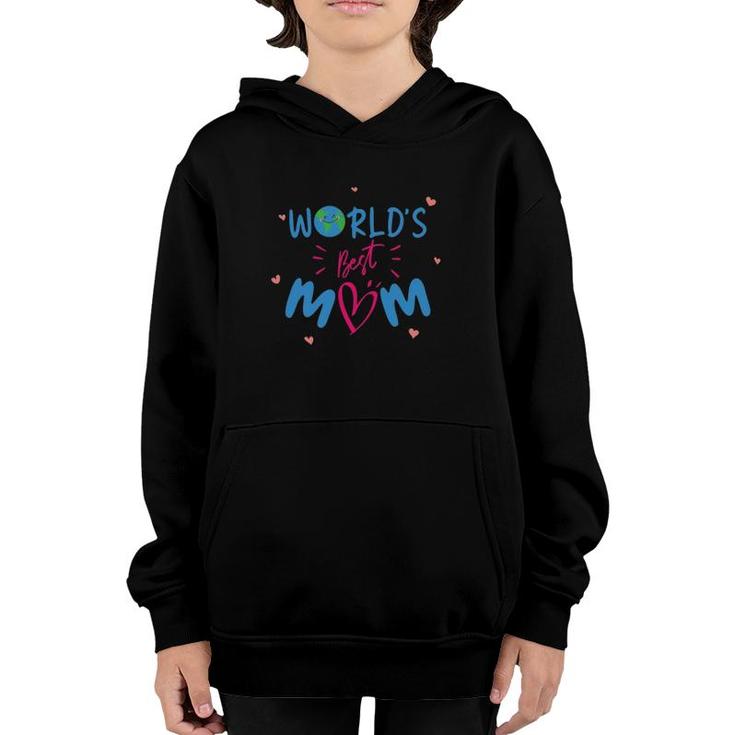 World's Best Mom Mother's Day Smiling Globe For Moms Hearts Cute Version 1 Ver2 Youth Hoodie