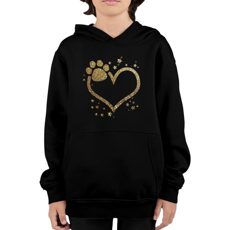Yellow Paw Print Heart Cute Dog Cat Love Valentine's Day Youth Hoodie