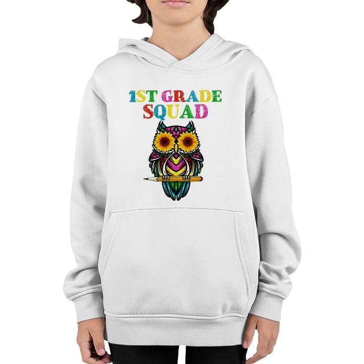 1St Grade Squad Sunflower Owl 1St Grade Teacher Youth Hoodie