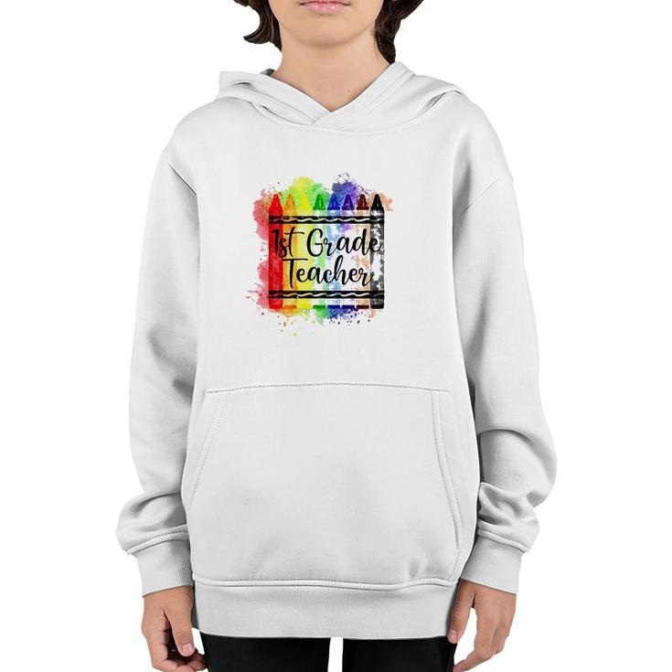 1St Grade Teacher Crayon Colorful Teacher Gift Youth Hoodie