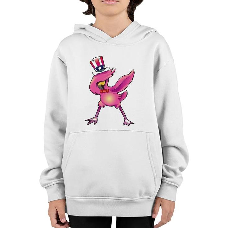 4Th Of July Dabbing Flamingo  Funny American Flag Youth Hoodie