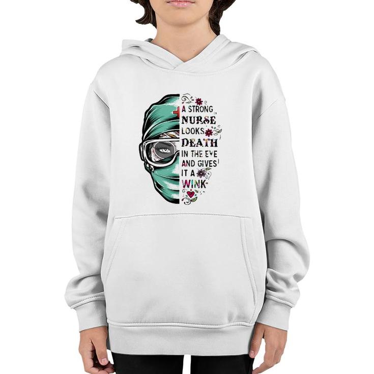 A Strong Nurse Looks Death In The Eye And Gives It A Wink Red Cross Personal Protective Equipment Flowers Youth Hoodie