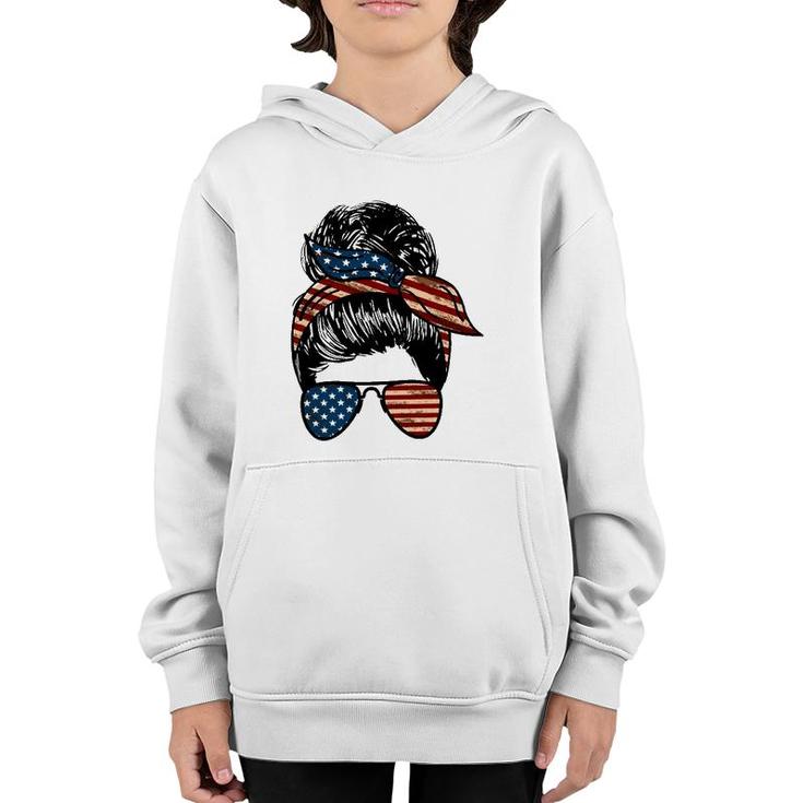 All American Mama Mother's Day Gift 4Th Of July Messy Bun American Flag Sunglasses Bandana Youth Hoodie
