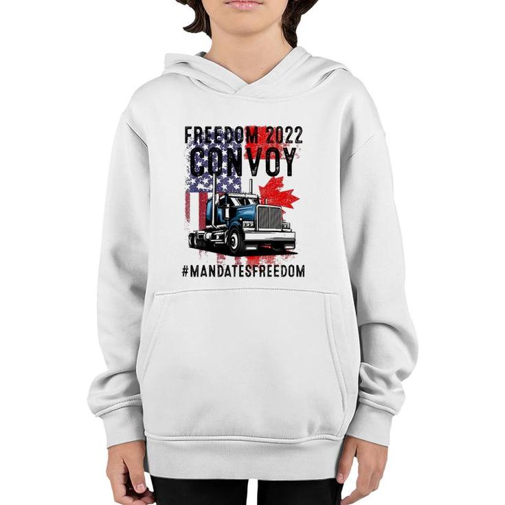 American Flag Canada Flag Freedom Convoy 2022 Trucker Driver Youth Hoodie