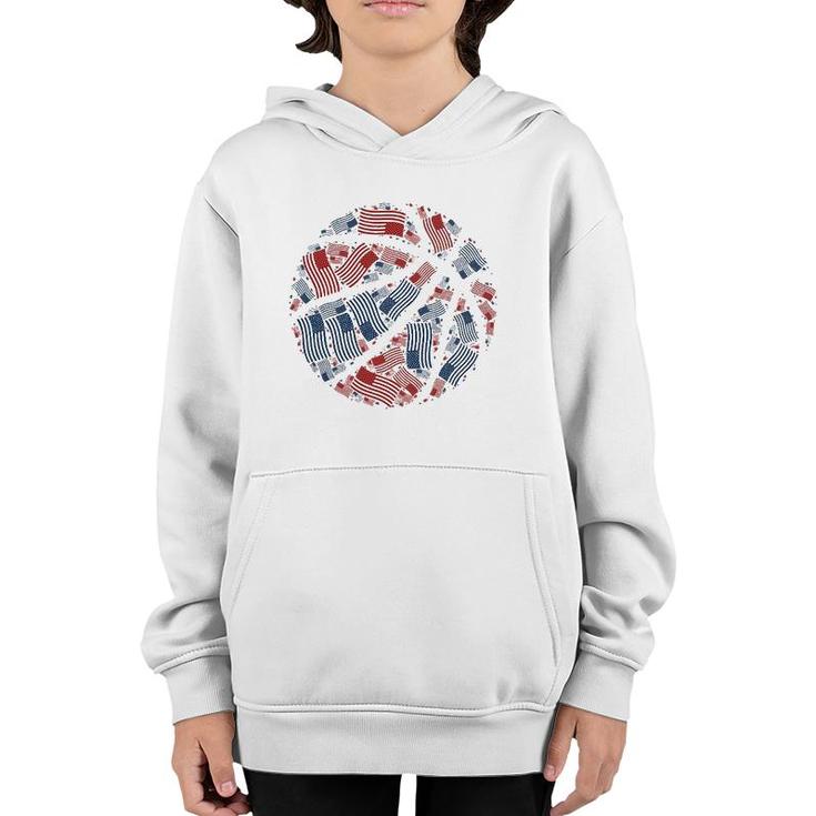 American Flag Usa Patriotic Basketball Ball - 4Th Of July Youth Hoodie