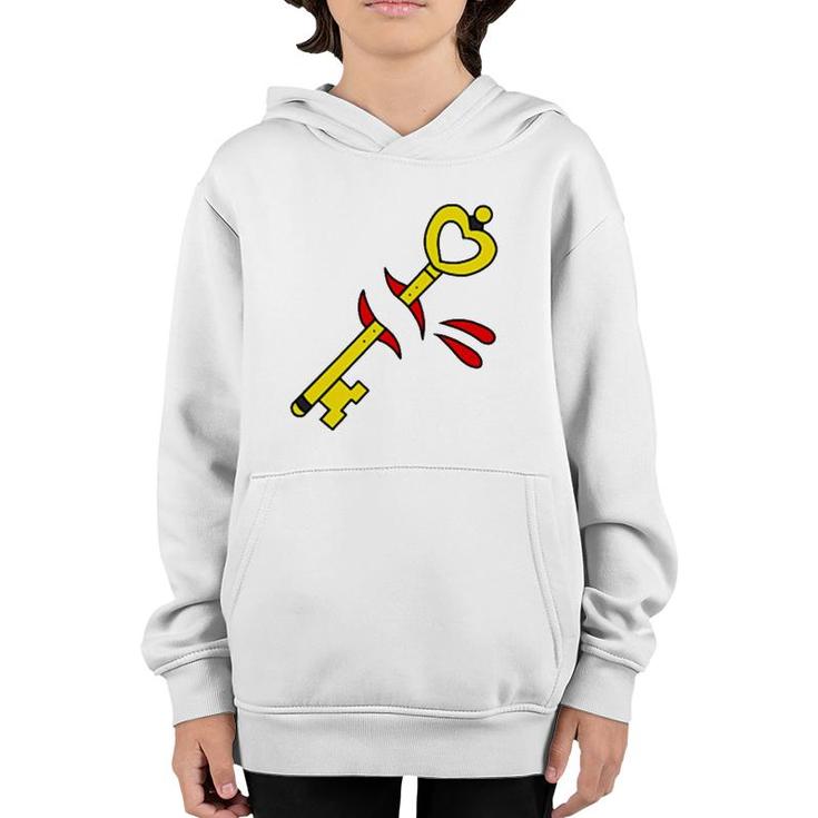 American Traditional Tattoo Style Key Over Heart Youth Hoodie