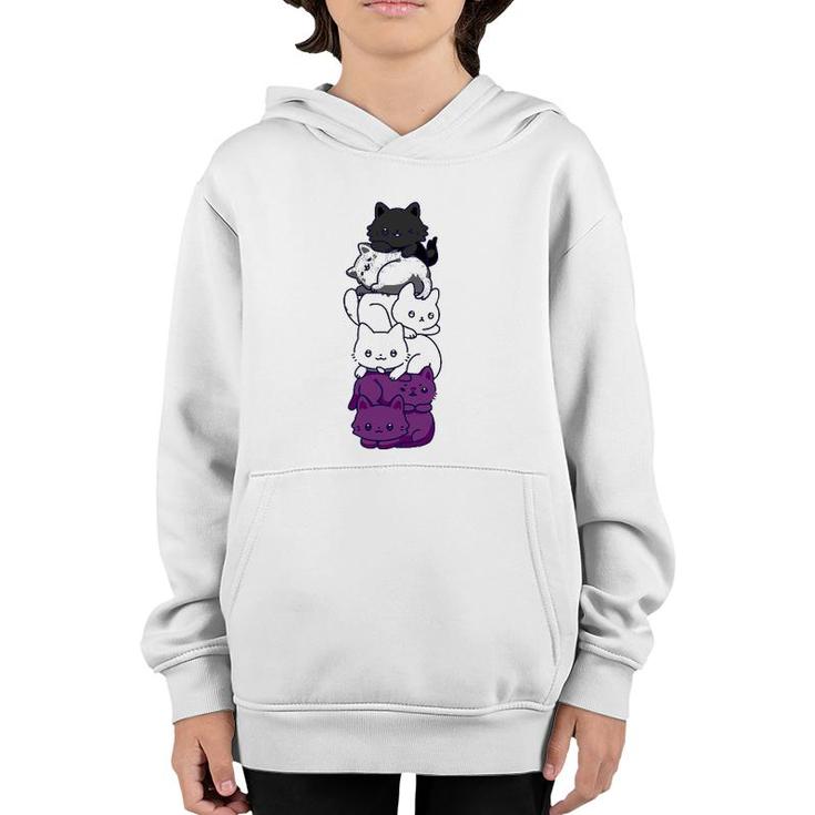 Asexual Pride Cat Lgbt Stuff Flag Kawaii Cute Cats Pile Gift Youth Hoodie