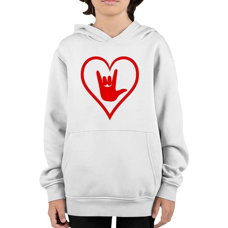 Asl American Sign Language I Love You Happy Valentine's Day Youth Hoodie