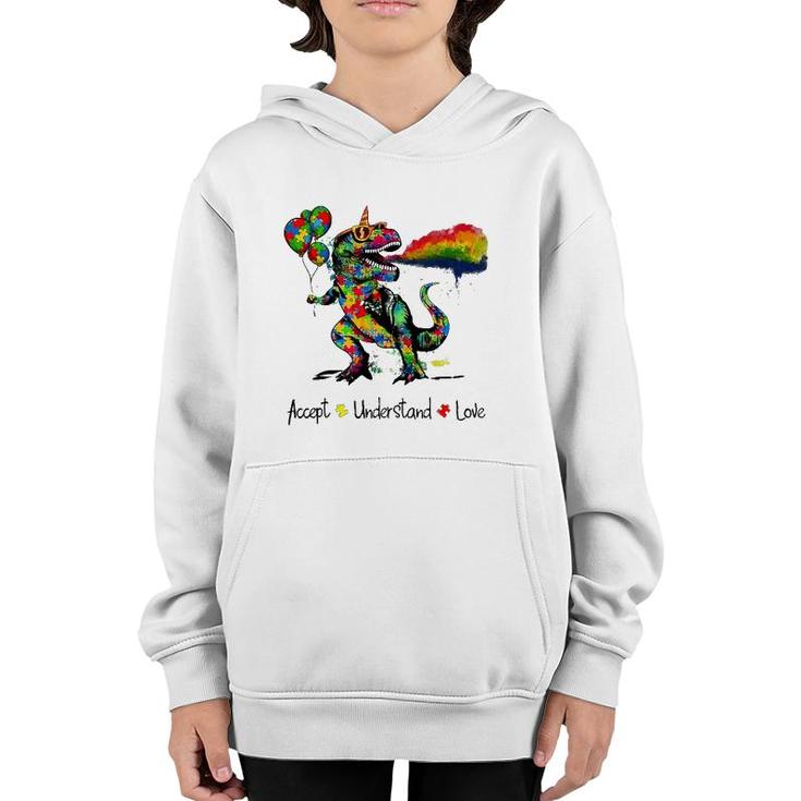 Autism Awareness Accept Understand Love Dinosaur Watercolor Youth Hoodie