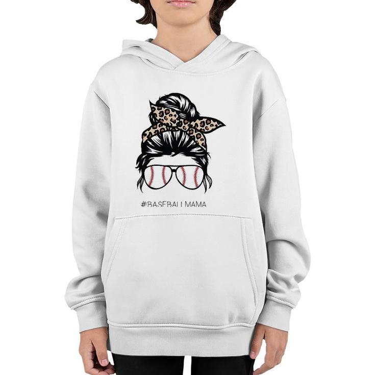 Baseball Mama Leopard Funny Mom Messy Hair Bun Mother's Day Youth Hoodie