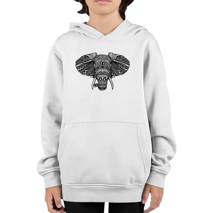 Beautiful African Elephant In Mandala Style, African Animals Youth Hoodie