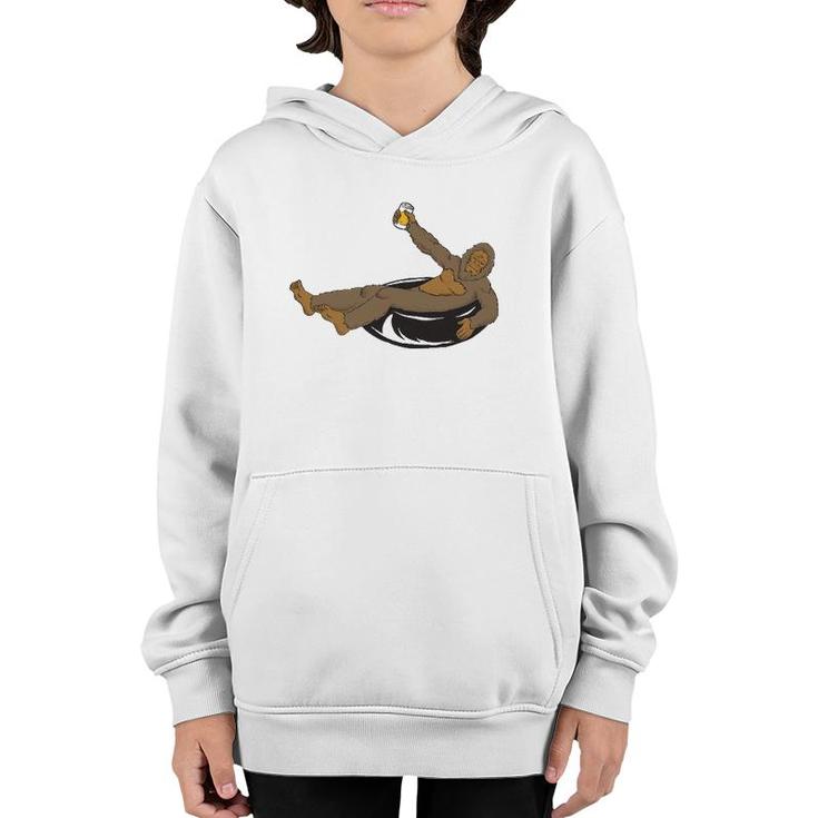 Bigfoot Tubing Floating The River Gift Sasquatch Youth Hoodie
