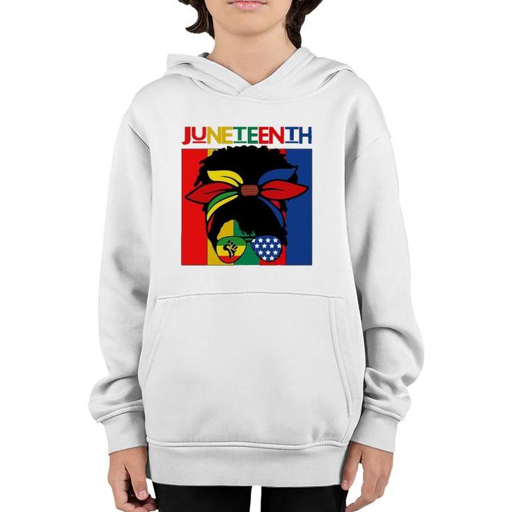 Black Women Messybun Juneteenth Independence Day Youth Hoodie