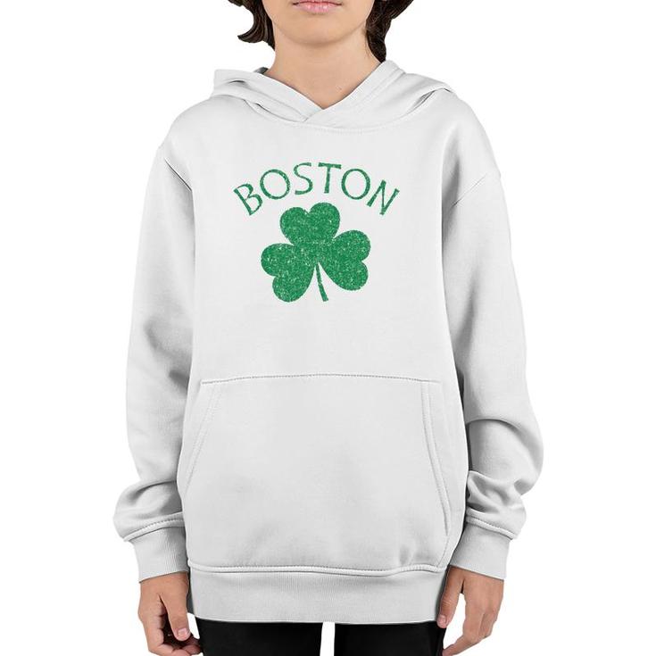 Boston Irish Shamrock Distressed Green Print  Youth Hoodie