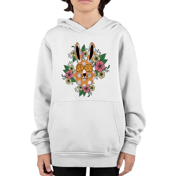 Bunny Cat Wearing Leopard Sunglasses Floral Easter Day Youth Hoodie