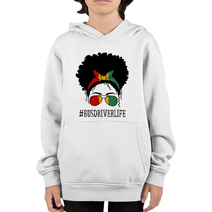Bus Driver African Women Messy Bun Black History Month Youth Hoodie