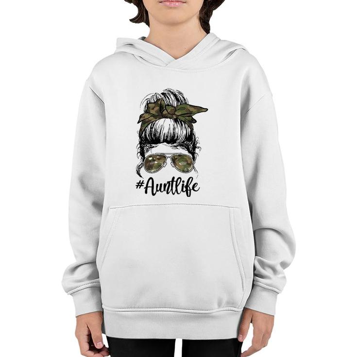 Camouflage Aunt Life Messy Bun Girl Veterans Day Mother's Day Youth Hoodie