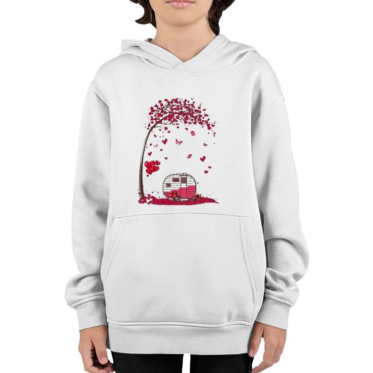 Camping Heart Tree Falling Hearts Valentine's Day Camper Youth Hoodie