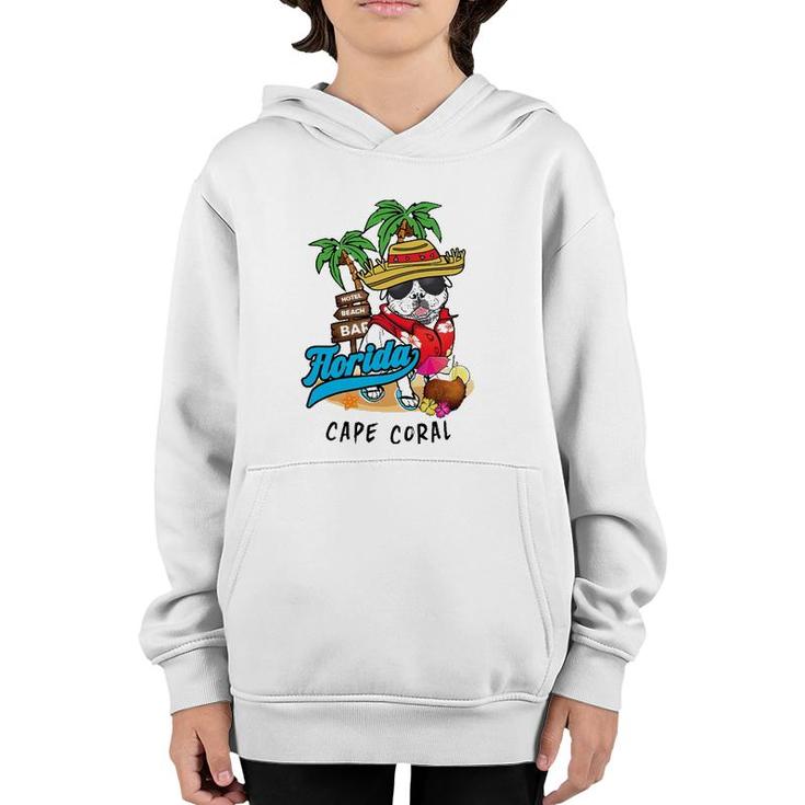 Cape Coral Florida Beach Party Bulldog Sunglasses Souvenir Youth Hoodie