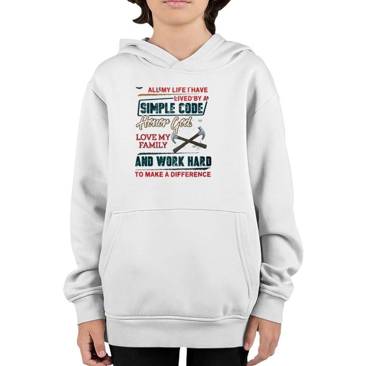 Carpenter  Lived By A Simple Work Hard To Make A Difference Crossed Hammer Youth Hoodie