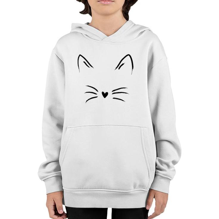 Cat Face Whiskers Print Tee Kitty Lover Youth Hoodie