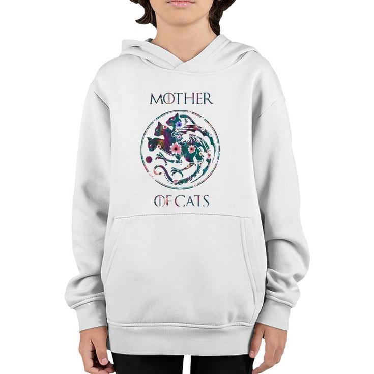 Cat Lovers  Mother Of Cats With Floral Art Youth Hoodie