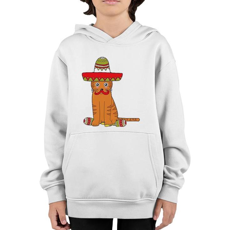 Cat Meow Sumbrero Mustache Mexican Funny Cinco De Mayo Gift Youth Hoodie