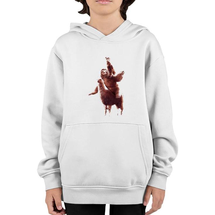 Cat Riding Sloth Llama Lover Youth Hoodie