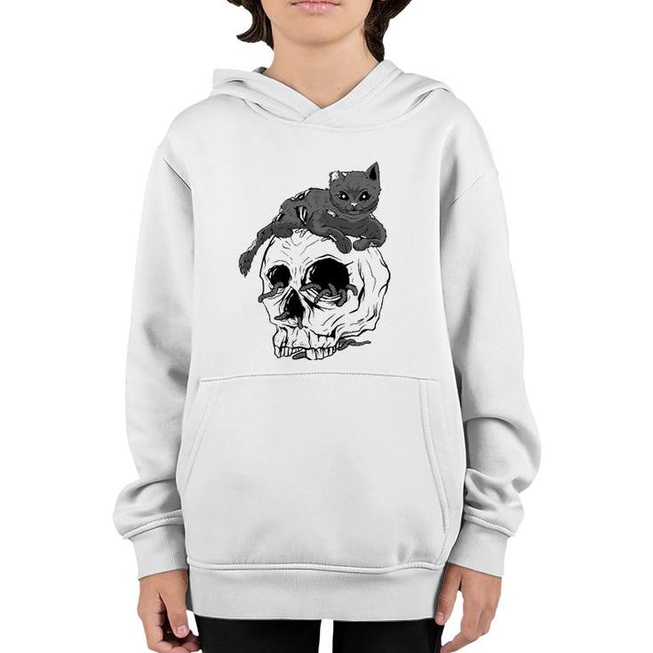 Cat Skull Occult Pagan Goth Gifts Youth Hoodie