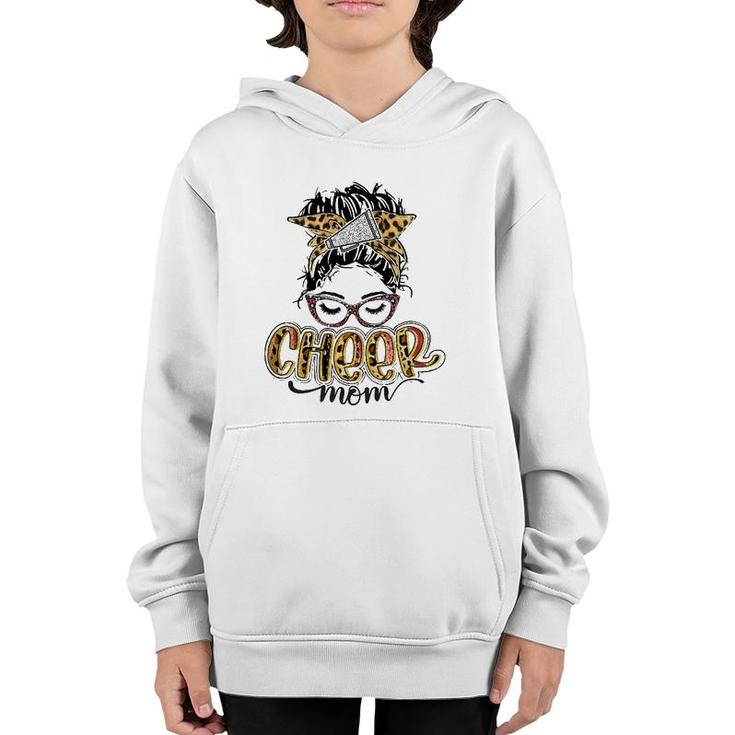 Cheer Mom Leopard Messy Bun Cheerleader Funny Mother's Day Youth Hoodie