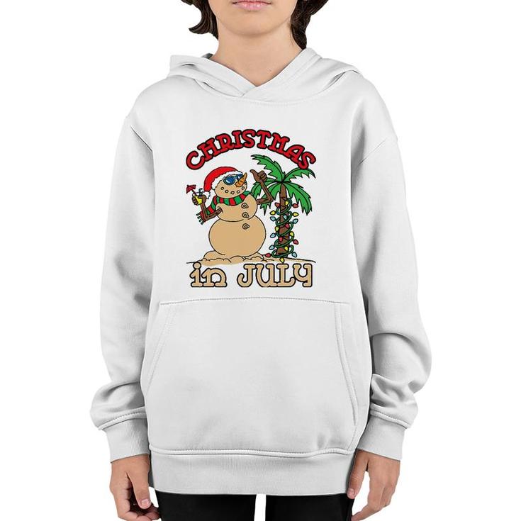 Christmas In July Snowman Sand Palm Tree Summer Youth Hoodie